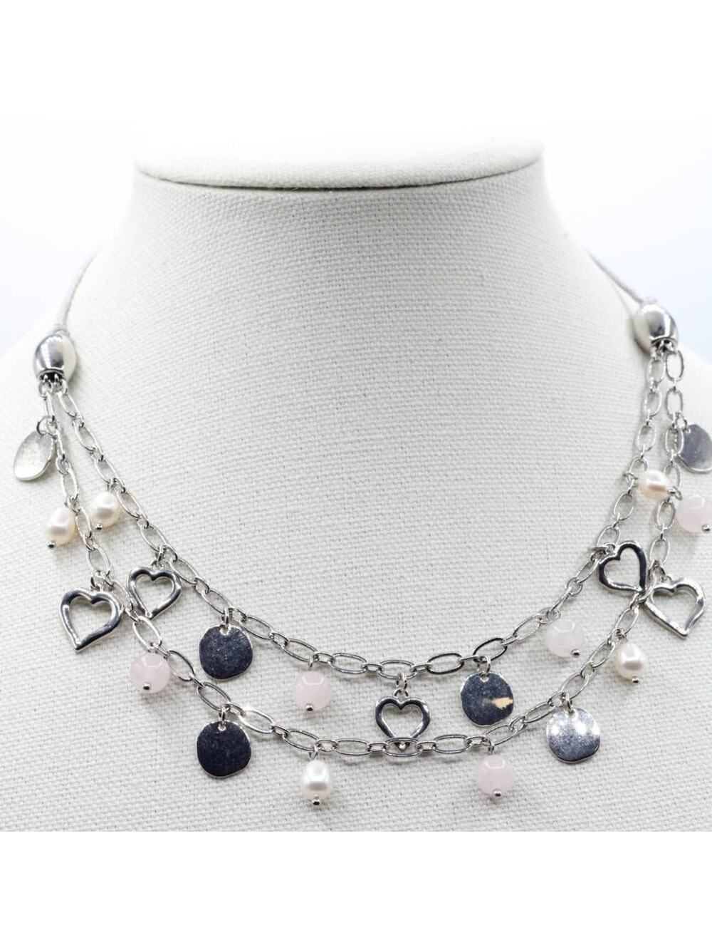 Vantel Silver Chain Pearl Quartz Daydreams Double Strand Charm Necklace ~ NEW